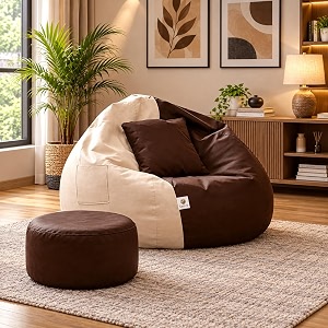 karuto 4xl lounger chair for living room bean bag  without beans  upto 150 kg browntan 4xl cover only