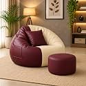 karuto 4XL Lounger Chair for Living Room, Bean Bag Cover Without Beans | Upto 150 Kg (Cover Only) (Cream-Maroon, 4XL)