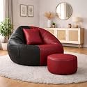 karuto 4XL Lounger Chair for Living Room, Bean Bag Cover Without Beans | Upto 150 Kg (Cover Only) (Maroon-Black, 4XL)