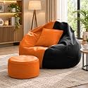 karuto 4XL Lounger Chair for Living Room, Bean Bag Cover Without Beans | Upto 150 Kg (Cover Only) (Orange-Black, 4XL)
