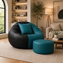 karuto 4XL Lounger Chair for Living Room, Bean Bag Cover Without Beans | Upto 150 Kg (Cover Only) (Teal-Black, 4XL)