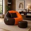 karuto 4XL Lounger Chair for Living Room, Bean Bag Cover Without Beans | Upto 150 Kg (Cover Only) (Brown-Orange, 4XL)