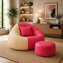 karuto 4XL Lounger Chair for Living Room, Bean Bag Cover Without Beans | Upto 150 Kg (Cover Only) (Pink-Cream, 4XL)