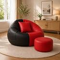 karuto 4XL Lounger Chair for Living Room, Bean Bag Cover Without Beans | Upto 150 Kg (Cover Only) (Red-Black, 4XL)