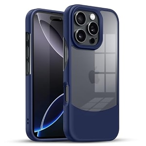 karwanultra-hybrid shockproof back cover case for iphone 16 pro  camera protection bump shockproof back cover case for iphone 16 pro pc amp tpu smoked matte sides blue