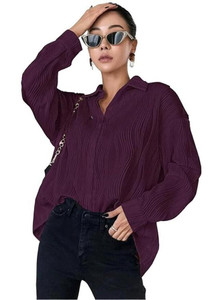 kashian women solid casual purple shirt