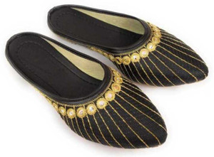 kashmiri collection jaipuri womens traditional slip-on jutti jutis for women black  3