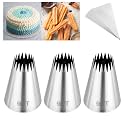 Kasmoire 3Pcs Churro Piping Bags and Tips Set,Stainless Steel 9FT Icing Tips Set with 10Pcs Disposable Piping Bags,Open Star Pastry Tips for Cake Decorating