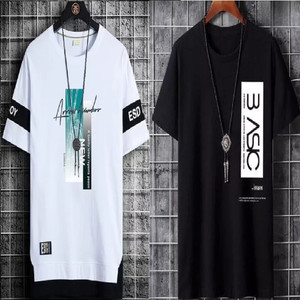 kaspy graphic print men round neck black white t-shirt