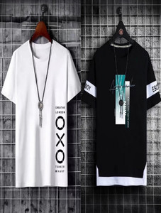 kaspy printed men round neck black white t-shirt
