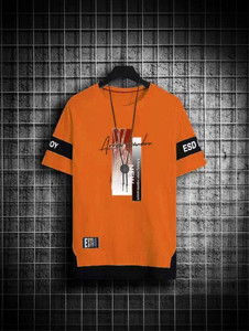 kaspy men printed round neck polyester orange t-shirt