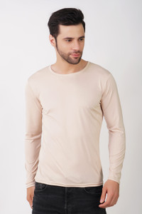 KASPY Men Solid Round Neck Polyester Beige