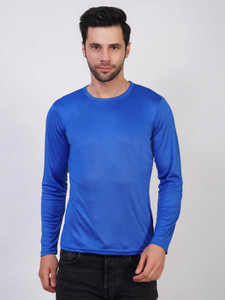 KASPY Solid Men Round Neck Blue T-Shirt