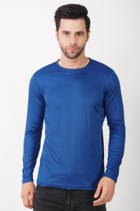 KASPY Solid Men Round Neck Dark Blue