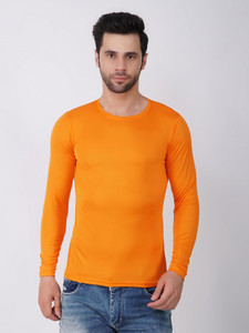 KASPY Solid Men Round Neck Orange T-Shirt
