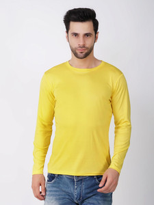 KASPY Solid Men Round Neck Yellow T-Shirt