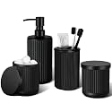 KASUNTING Matte Black Bathroom Accessories Set, 4 Pcs Glass Bathroom Accessory Set, Soap Dispenser, Toothbrush Holder, Qtip Holder Set, Bathroom Sets Complete, Bathroom Sink Set for Modern Home Decor