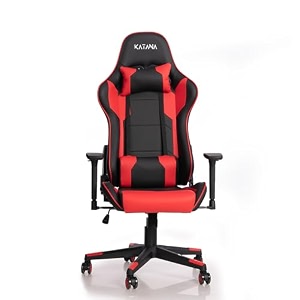 katana kt-03  multi-functional ergonomic gaming amp office chair  3d adjustable armrests  premium pu leather upholstery  adjustable neck amp lumbar support pillow black and red