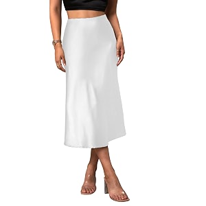 KATECLO Womens Satin Midi Skirt High Waist