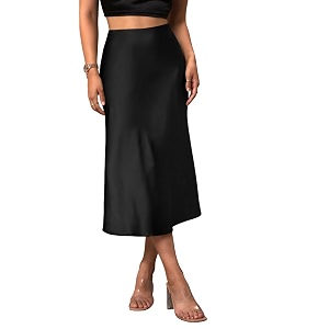 KATECLO Womens Satin Midi Skirt High Waist