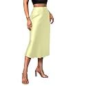 KATECLO Womens Satin Midi Skirt High Waist