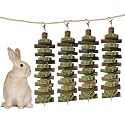 kathson 4PCS Bunny Chew Toys for Teeth Grinding, Chinchilla Treats Organic Bamboo Sticks Natural Fruitwood Branches for Rabbits Guinea Pigs Hamsters (Fruitwood Sticks+Alfalfa Cakes)