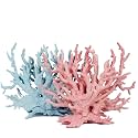 kathson Aquarium Coral Decor Fake Coral Ornaments Small Fish Tank Resin Decorations (Pink and Blue, 2 Pack)