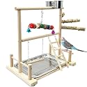 kathson Bird Playground Parrot Perch Stand Toys, Birds Wood Play Gym Activity Center Exercise Playpen Ladder Swing with Feeder Cups Chewing Toy(Include a Tray)