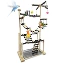kathson Large Bird Playground - Natural Wood Perch Gym 4 Layers Parrot Playstand Activity Center with Perches Ladder Chew Toys Removable Tray and 2 Stainless Steel Cups for Small and Middle Birds