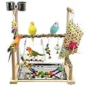 kathson Parrot Play Stand Parakeet Playground Bird Jungle Gym Wood Conure Playstand Hanging Chewing Toys with Feeder Cups and Swings Bird Cage Accessories for Cockatiel Lovebirds Budgie