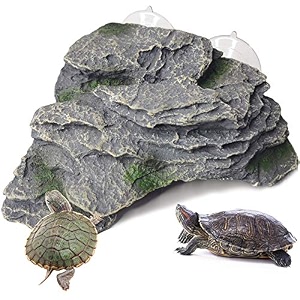 kathson turtle basking platform baby tortoise climbing ramp shale reptiles dock resting terrace stone small aquarium ornament rock landscaping decoration for frogs newts large 71l x 63w x 27h