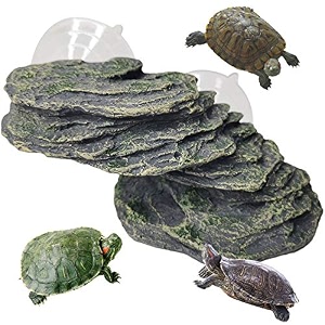 kathson turtle basking platform baby tortoise climbing ramp shale reptiles dock resting terrace stone small aquarium ornament rock landscaping decoration for frogs newts small size60lx27wx27h