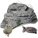 Kathson Turtle Basking Platform Baby Tortoise Climbing Ramp Shale Reptiles Dock Resting Terrace Stone Small Aquarium Ornament Rock Landscaping Decoration for Frogs Newts (Large: 7.1”L x 6.3”W x 2.7”H)