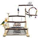 Kathson Wood Bird Playground Parrot Play Stand Bird Stand with Feeder Cups Birds Perch Stand with Ladder Hanging Swing Chewing Toys Conure Cage Accessories for Parakeet Conure Lovebird Cockatiel