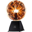 Katzco 7.5-Inch Orange Interactive Plasma Ball - Nebula Sphere, Thunder Lightning, Plug-in - Touch and Sound Sensitive Plasma Globe, STEM Science Toy for Parties, Decorations, Prop, Kids, and Gifts