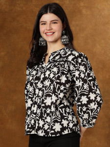 Kavisaa Casual Regular Sleeves Printed Women Black