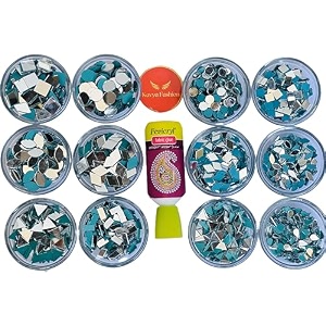kavya fashion 12 shape mirror kit for jewellery making other craft work like project amp lippen art mud work decoration total-1200 pieces 100 pieces of each shape free fabric glue combo of 12