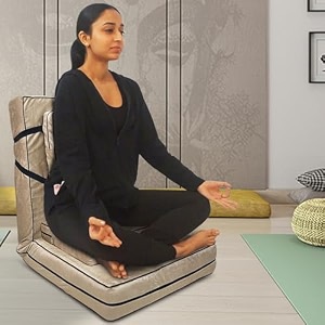 kawachi delux 5 angle recliner folding adjustable relaxing buddha yoga meditation chair backrest floor chair beige
