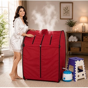 kawachi portable steam sauna bath panchkarma swedan machine for health and beauty spa at home with folding stool combo-maroon