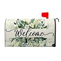 Kawani Spring Summer Floral Wreath Mailbox Covers Welcome Spring Magnetic Mailbox Cover Large Size 25x21 Inch Green Leaves Mailbox Cover Wraps Post Letter Box for Garden Outdoor Holiday Decorations