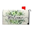 Kawani Spring Summer Welcome Mailbox Covers Magnetic Standard Size 21x18 Inch Farmhouse Green Floral Wreath Mailbox Cover Spring Mailbox Wraps Post Box Cover for Home Outdoor Outside Decorations