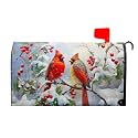 Kawani Winter Cardinal Birds Mailbox Cover Holly Berry Branches Mailbox Covers Magnetic Large Size 21x25.5 Inch Winter Cardinal Mailbox Wraps Post Letter Box Cover Garden Home Christmas Decorations