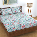 Kawi Polycotton Double Fitted (Elastic) 200 TC Printed 1 Bedsheet with 2 Pillow Covers