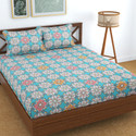 Kawi Polycotton Double Fitted (Elastic) 200 TC Printed 1 Bedsheet with 2 Pillow Covers