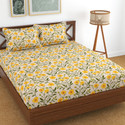 Kawi Polycotton Double Fitted (Elastic) 200 TC Printed 1 Bedsheet with 2 Pillow Covers