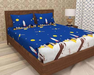 kawi polycotton queen fitted elastic 200 tc printed 1 bedsheet with 2 pillow covers