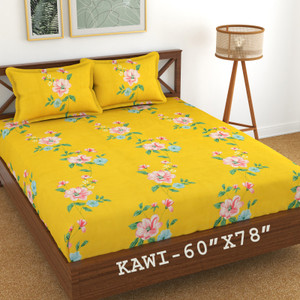kawi polycotton queen fitted elastic 200 tc printed 1 bedsheet with 2 pillow covers
