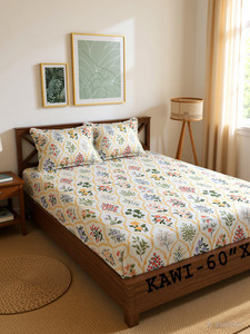 kawi polycotton queen fitted elastic 200 tc printed 1 bedsheet with 2 pillow covers