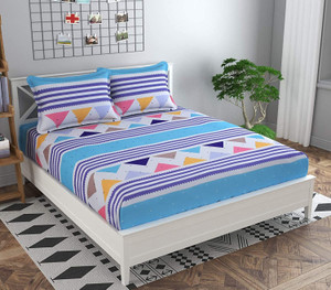 kawi polycotton queen fitted elastic 200 tc printed 1 bedsheet with 2 pillow covers