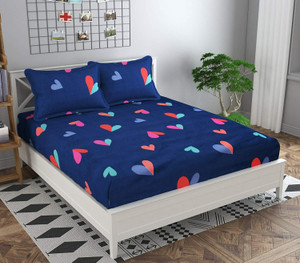 kawi polycotton queen fitted elastic 200 tc printed 1 bedsheet with 2 pillow covers
